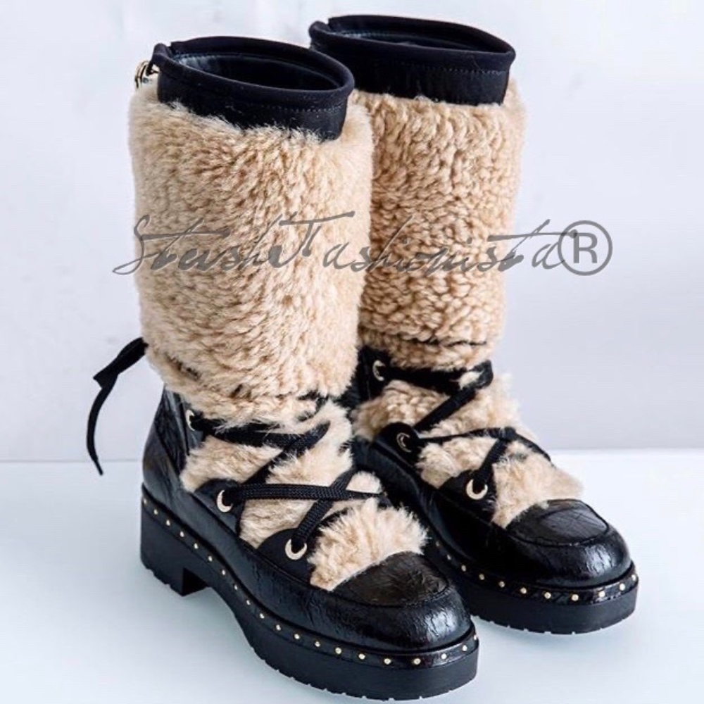 Chanel Shearling Crackled Sheepskin Boots - Picture 2 of 8